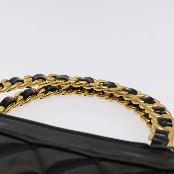 CHANEL Matelasse Chain Hand Bag Enamel Black Gold CC Auth bs25979
