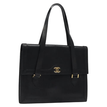 CHANEL COCO Mark Hand Bag Leather Black CC Auth bs25980