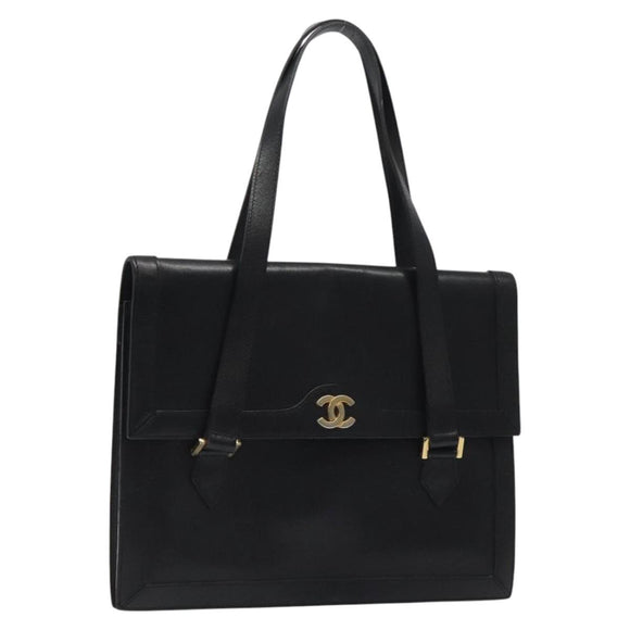 CHANEL COCO Mark Hand Bag Leather Black CC Auth bs25980