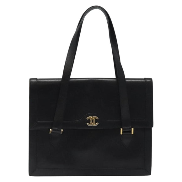 CHANEL COCO Mark Hand Bag Leather Black CC Auth bs25980