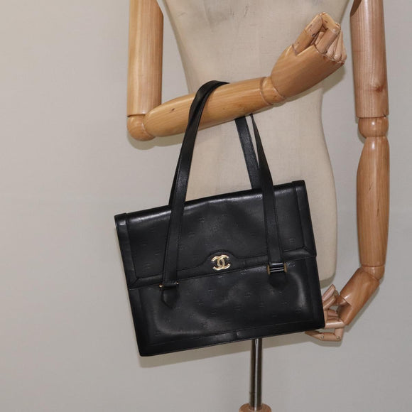 CHANEL COCO Mark Hand Bag Leather Black CC Auth bs25980