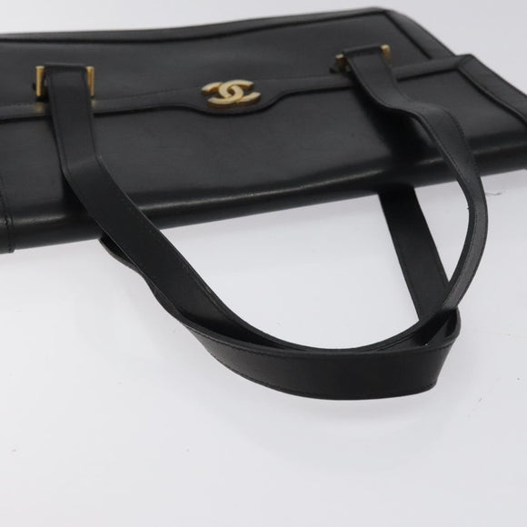 CHANEL COCO Mark Hand Bag Leather Black CC Auth bs25980