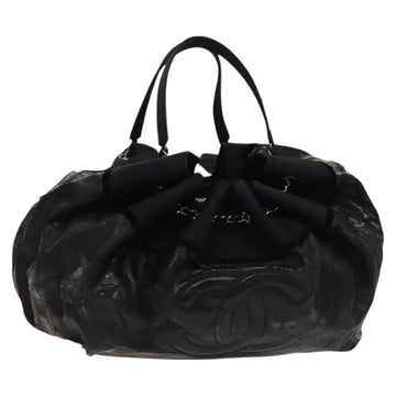 CHANEL Shoulder Bag Enamel Black Silver CC Auth bs25984