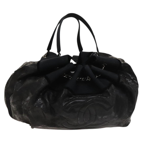 CHANEL Shoulder Bag Enamel Black Silver CC Auth bs25984