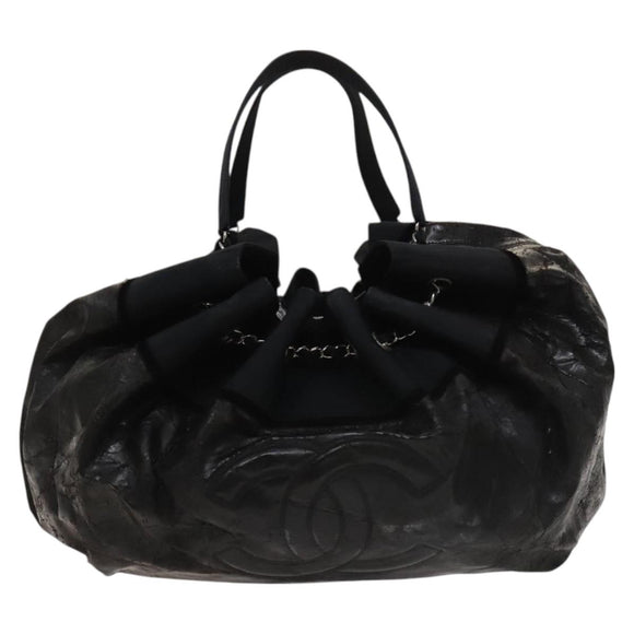 CHANEL Shoulder Bag Enamel Black Silver CC Auth bs25984