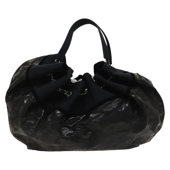 CHANEL Shoulder Bag Enamel Black Silver CC Auth bs25984