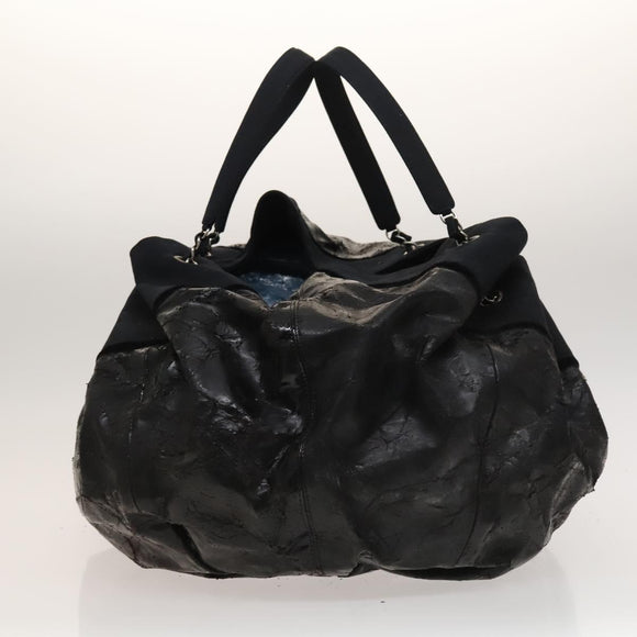 CHANEL Shoulder Bag Enamel Black Silver CC Auth bs25984