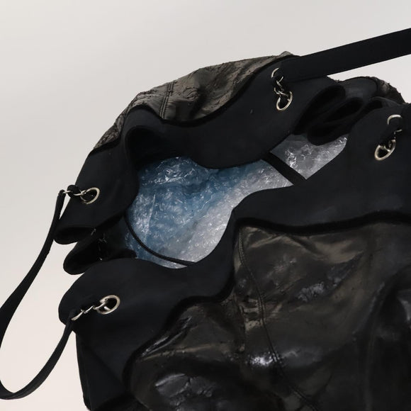 CHANEL Shoulder Bag Enamel Black Silver CC Auth bs25984