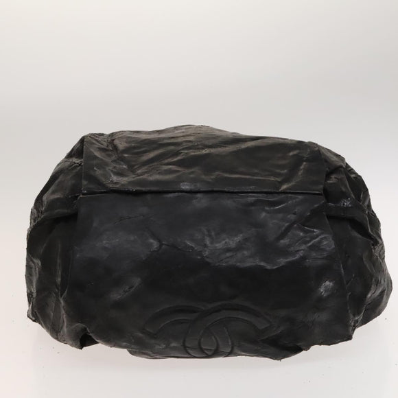 CHANEL Shoulder Bag Enamel Black Silver CC Auth bs25984