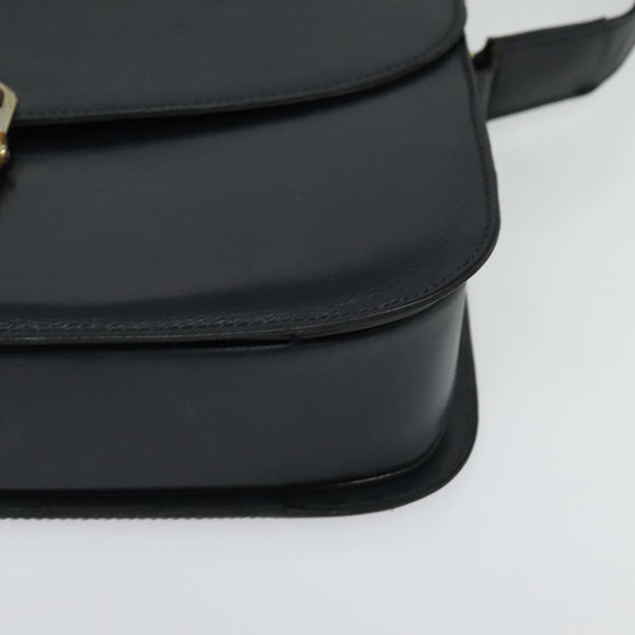 CELINE Shoulder Bag Leather Navy Gold Auth bs25995