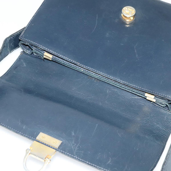 CELINE Shoulder Bag Leather Navy Gold Auth bs25995