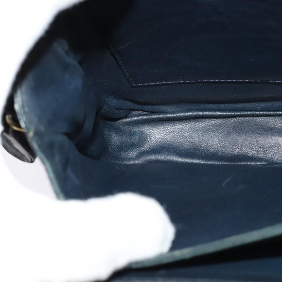 CELINE Shoulder Bag Leather Navy Gold Auth bs25995