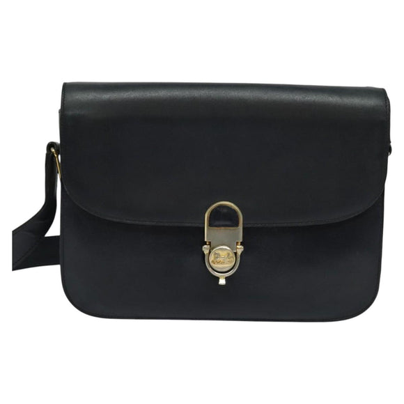 CELINE Shoulder Bag Leather Navy Gold Auth bs25995