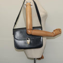 CELINE Shoulder Bag Leather Navy Gold Auth bs25995-23