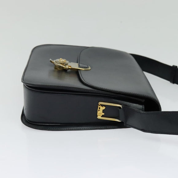 CELINE Shoulder Bag Leather Navy Gold Auth bs25995