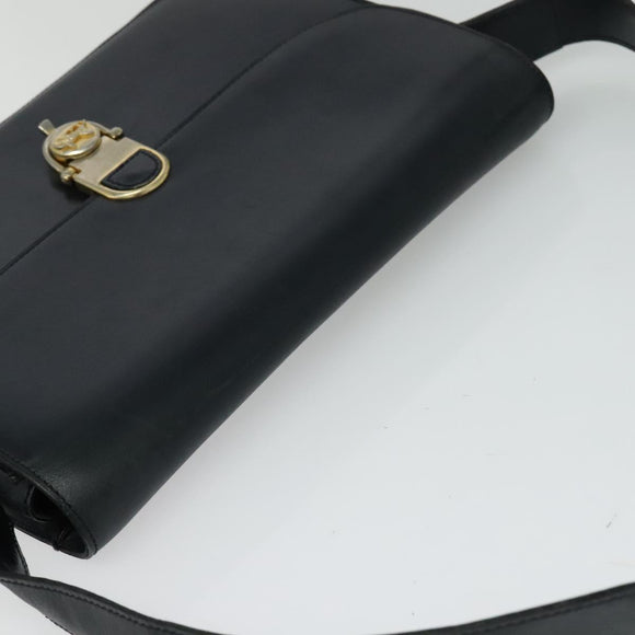 CELINE Shoulder Bag Leather Navy Gold Auth bs25995