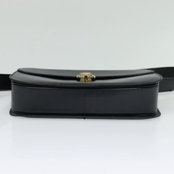CELINE Shoulder Bag Leather Navy Gold Auth bs25995