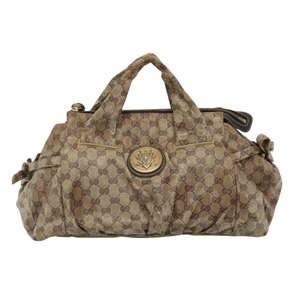 GUCCI GG Crystal Hand Bag Coated Canvas Beige Gold 197020 Auth bs25997