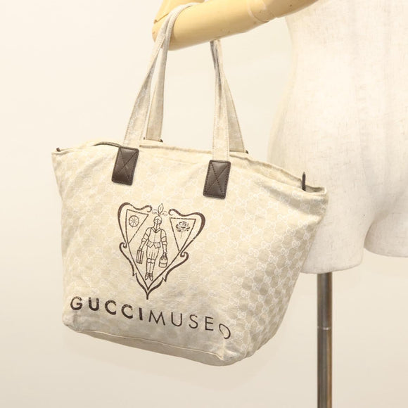 GUCCI GG Canvas Tote Bag Beige Silver 283416 Auth bs25999