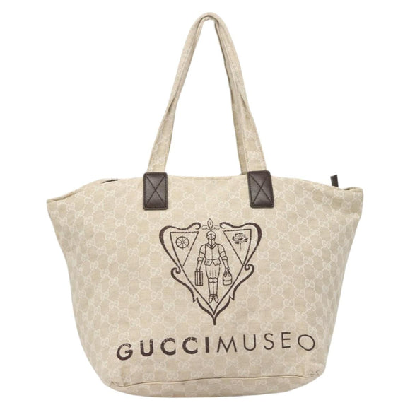 GUCCI GG Canvas Tote Bag Beige Silver 283416 Auth bs25999