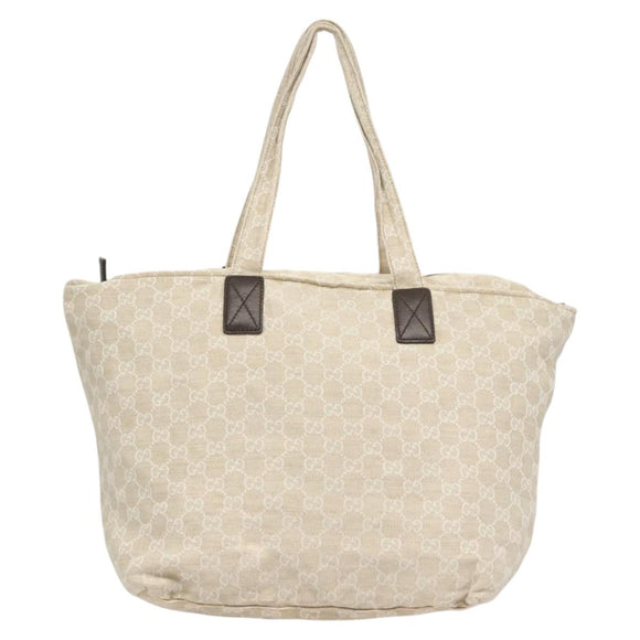 GUCCI GG Canvas Tote Bag Beige Silver 283416 Auth bs25999