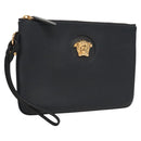VERSACE Clutch Bag Leather Navy Gold Auth bs26002-1