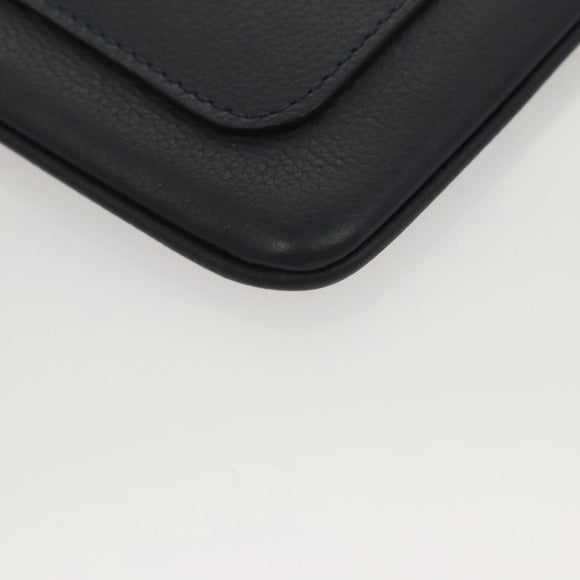 VERSACE Clutch Bag Leather Navy Gold Auth bs26002