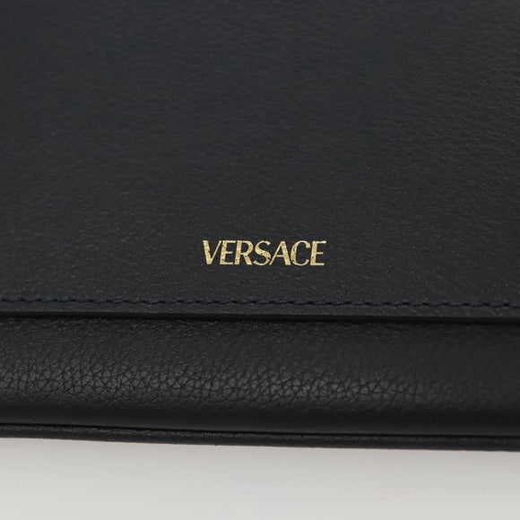 VERSACE Clutch Bag Leather Navy Gold Auth bs26002