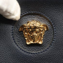VERSACE Clutch Bag Leather Navy Gold Auth bs26002-9