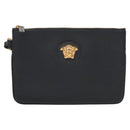 VERSACE Clutch Bag Leather Navy Gold Auth bs26002-13