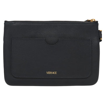 VERSACE Clutch Bag Leather Navy Gold Auth bs26002 - 0