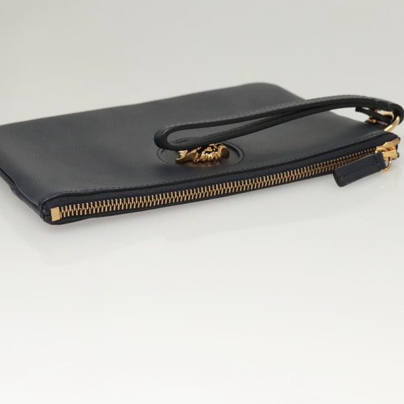 VERSACE Clutch Bag Leather Navy Gold Auth bs26002