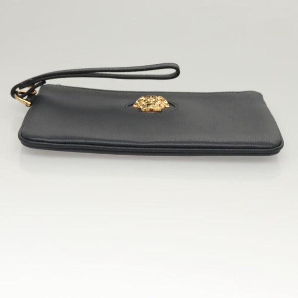 VERSACE Clutch Bag Leather Navy Gold Auth bs26002