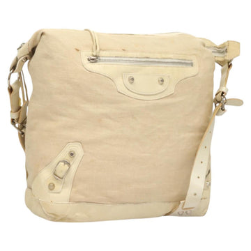 BALENCIAGA The Day Shoulder Bag Canvas Beige Silver 141175 Auth bs26003