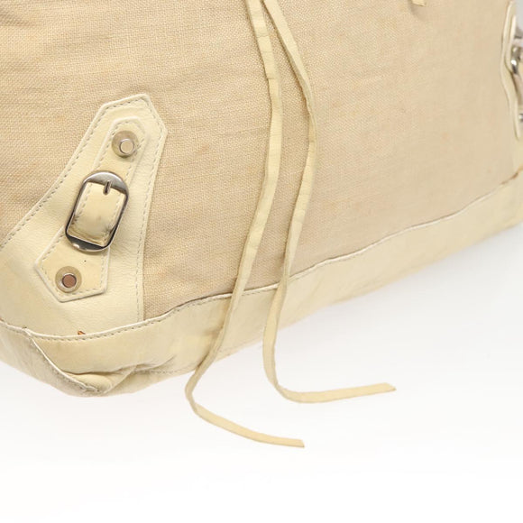 BALENCIAGA The Day Shoulder Bag Canvas Beige Silver 141175 Auth bs26003