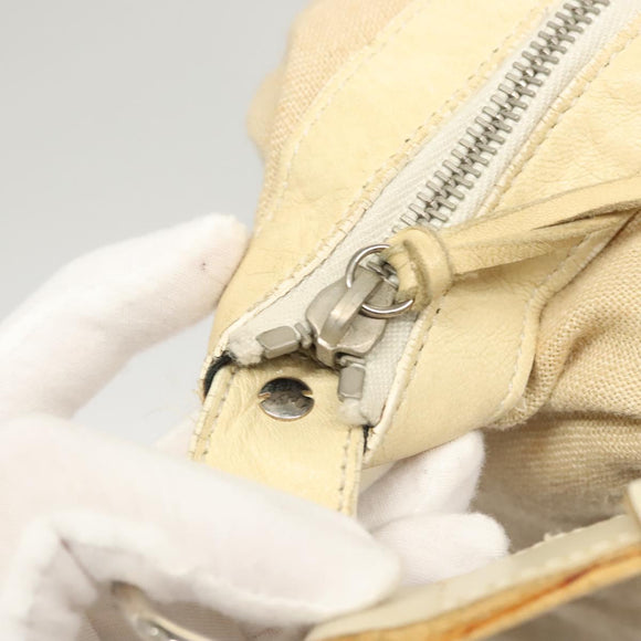 BALENCIAGA The Day Shoulder Bag Canvas Beige Silver 141175 Auth bs26003