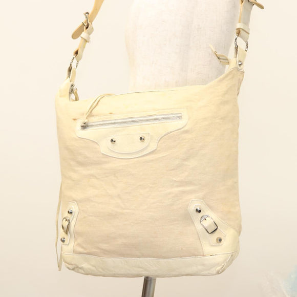 BALENCIAGA The Day Shoulder Bag Canvas Beige Silver 141175 Auth bs26003