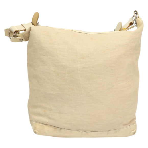 BALENCIAGA The Day Shoulder Bag Canvas Beige Silver 141175 Auth bs26003