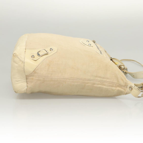 BALENCIAGA The Day Shoulder Bag Canvas Beige Silver 141175 Auth bs26003