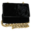 CHANEL Matelasse Camellia Chain Shoulder Bag Velor Black Gold CC Auth bs26015-1