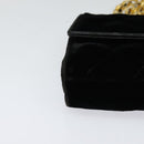 CHANEL Matelasse Camellia Chain Shoulder Bag Velor Black Gold CC Auth bs26015-9