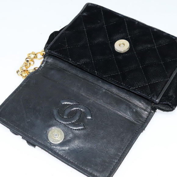 CHANEL Matelasse Camellia Chain Shoulder Bag Velor Black Gold CC Auth bs26015