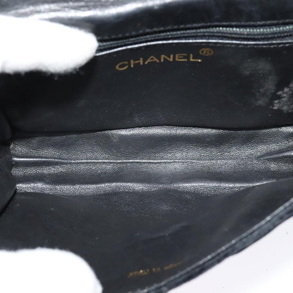 CHANEL Matelasse Camellia Chain Shoulder Bag Velor Black Gold CC Auth bs26015