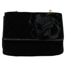 CHANEL Matelasse Camellia Chain Shoulder Bag Velor Black Gold CC Auth bs26015-13