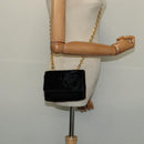 CHANEL Matelasse Camellia Chain Shoulder Bag Velor Black Gold CC Auth bs26015-21