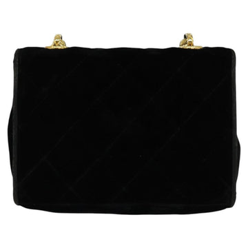 CHANEL Matelasse Camellia Chain Shoulder Bag Velor Black Gold CC Auth bs26015 - 0