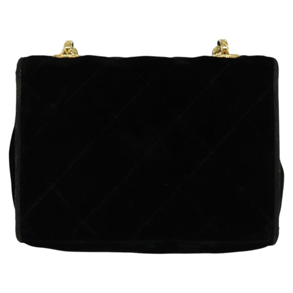 CHANEL Matelasse Camellia Chain Shoulder Bag Velor Black Gold CC Auth bs26015