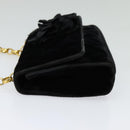 CHANEL Matelasse Camellia Chain Shoulder Bag Velor Black Gold CC Auth bs26015-3