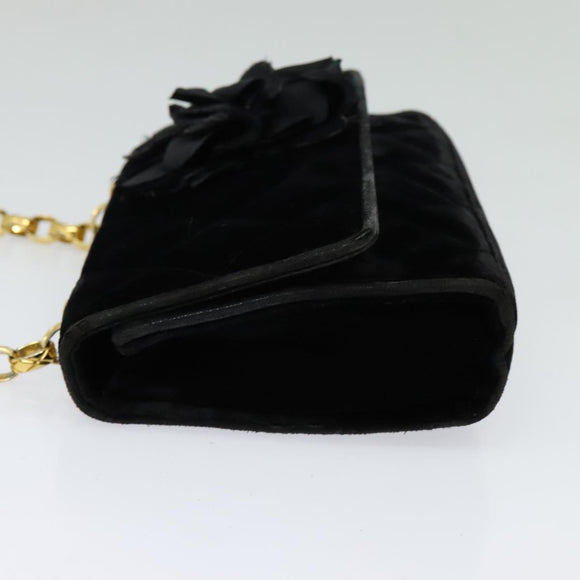 CHANEL Matelasse Camellia Chain Shoulder Bag Velor Black Gold CC Auth bs26015