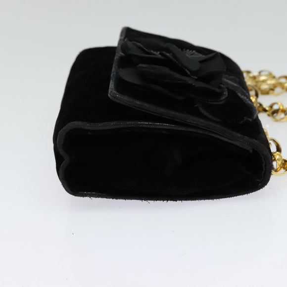 CHANEL Matelasse Camellia Chain Shoulder Bag Velor Black Gold CC Auth bs26015